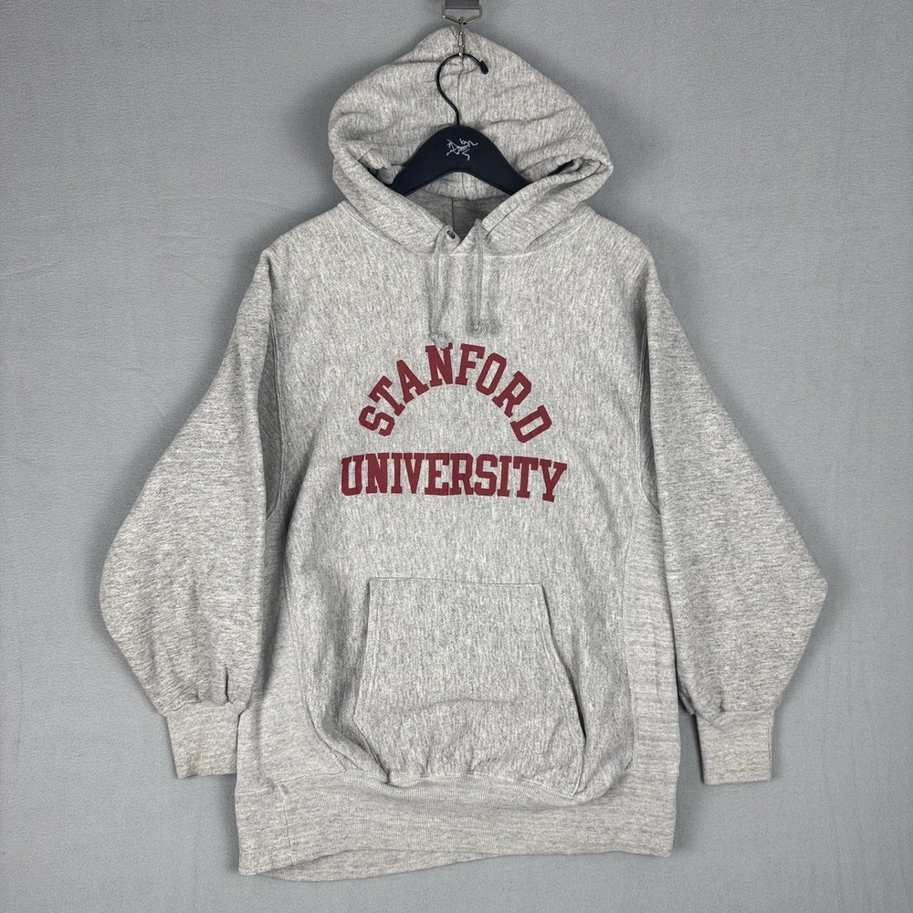Vintage Pro Weave Standford University Fleece Hoodie Grey Mens XL USA 80s